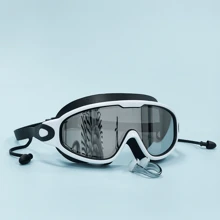 Adult Large Frame Waterproof Anti-Fog Swimming Goggles With Built-In Earplug, Nose Clip, Clear Vision Swimming Eyewear Accessories, Beach Essentials, Beach Accessories, Pool Float