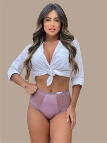 Kit Of 5 Wide High Waist Panties, Beautiful Assorted Colors, Women's Lingerie Panties, Adult Lace Detail, Comfortable Cotton Lining - 彩色 - 查看 2