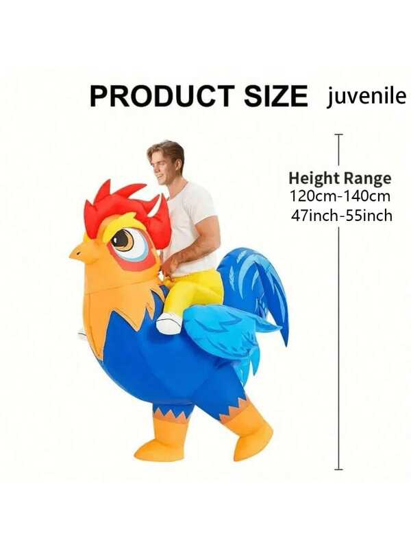 1pc Fun Inflatable Halloween Rooster Costume Inflatable Design Bright Blue Orange And Red Crown Feathers And White Beard Sturdy Buckle Closure Suitable For Birthday Parties Graduation Parties Christmas Parties Halloween Cosplay Party Costumes Competitions And Themed Events Easy To Wear Design