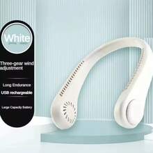 Ventilador montado en el cuello con pantalla digital, ventilador eléctrico sin aspas, ventilador con banda para el cuello, mini enfriador de aire portátil, ventilador eléctrico recargable por USB - Blanco - Ver 7