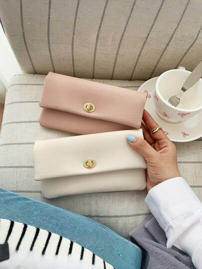 RFID防盗刷男女通用钱包PU纯色超薄信用卡包拉链扣礼物女士钱包钱包长钱包（纽扣颜色为金色和银色，随机发送。）