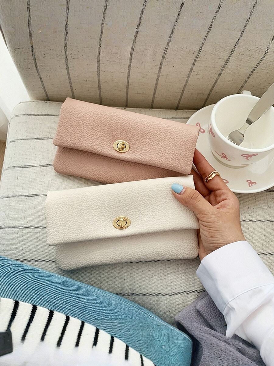 Dompet Anti-Pencurian RFID Unisex Warna Solid Ultra Tipis Tas Kartu Kredit Gesper Hadiah untuk Wanita Kantong Uang Dompet Panjang (Warna Kancing Acak)