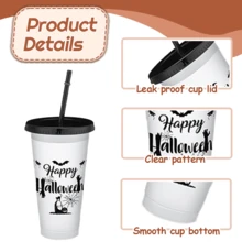 24-Pack Halloween Plastic Cups With Lids And Straws - Reusable 24 Oz Cold Drink Cups For Halloween Party Supplies