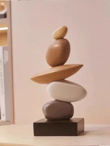 1件叠石雕塑 - 抽象平衡岩石艺术树脂雕塑，5.5英寸，时尚优雅设计，桌面装饰摆件，适合作为家居和办公礼品、生日礼物、毕业礼物（由于产品尺寸相对较小，请在购买前查看尺寸详情）