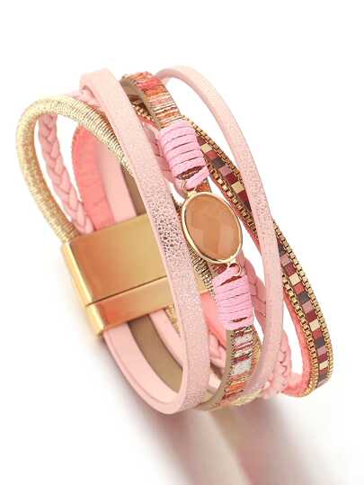 1pc Crystal Copper Tube Zirconia Bracelet, Pink Color, Women's Mother's Day Gift