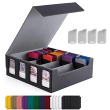 Caja de cartas con soporte para 4 portacartas, puede contener talla grande de 3200 cartas, con 24 divisores de colores, caja de mazo Commander con ventana para juegos de cartas - Multicolor - Ver 9