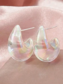 1 Pair Fashionable Elegant Teardrop Earrings, Suitable For Women's Daily Wear, Dates, Parties, And Everyday Matching - Transparent Color Fantasy - View 3