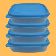 Juego de 4 herméticos mini de 200 ml, reciclables y libres de BPA; apilables, compactos y aptos para microondas, ideales para snacks, fruta, salsas y porciones pequeñas. - Azul - Ver 1