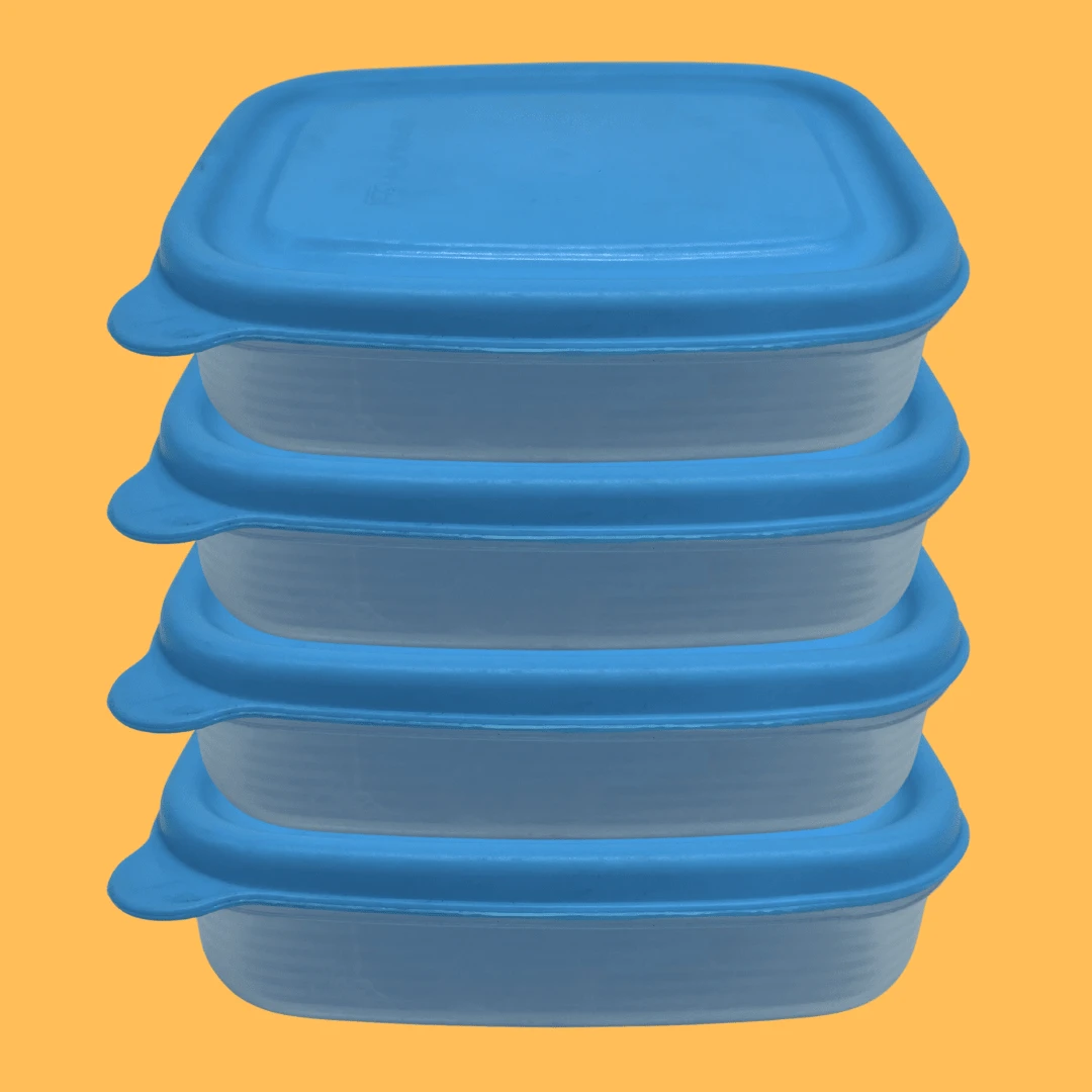 Juego de 4 herméticos mini de 200 ml, reciclables y libres de BPA; apilables, compactos y aptos para microondas, ideales para snacks, fruta, salsas y porciones pequeñas. - Azul - Ver 1
