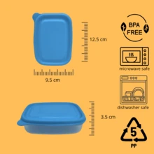 Juego de 4 herméticos mini de 200 ml, reciclables y libres de BPA; apilables, compactos y aptos para microondas, ideales para snacks, fruta, salsas y porciones pequeñas. - Azul - Ver 5
