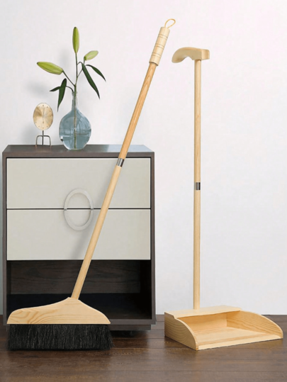 Natürlicher Holz-Pferdehaar-Besen, Tierhaar-Besen & Kehrschaufel Set, reines Pferdehaar, faltbarer antistatischer Haus-Kehrwisch, Holz-Glück