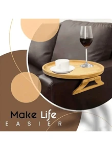 9-Inch Vintage Hardwood Bamboo Sofa Armrest Tray - Foldable, No Assembly Required, No Electricity Needed, Pine Wood Panel