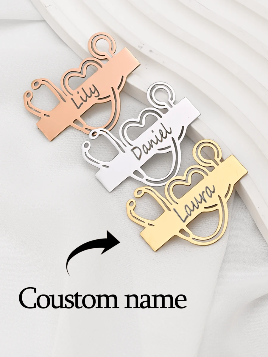 The Stethoscope Design Brooch Can Be Customized With Any Text And Given As A Gift To Family, Friends And Loved Ones - Laser-stainless Steel Stethoscope Brooch - View 1