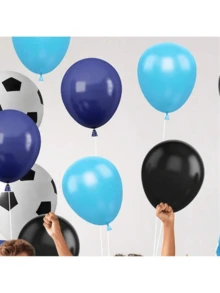 30pcs Football Balloons, Blue & Black, Football Print Balloon Set, 10" & 12" Football Birthday Party Decorations, Suitable For Men Football Sports Theme Party - Multicolor - View 3