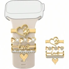 4 件锌合金心形 Apple 手表表带装饰 兼容 38/40/41/42/44/45 毫米智能手表 - 金色 - 查看 10