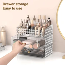 3 Tier Clear Makeup Organizer With Drawer, Cosmetic Storage For Dresser Countertop And Bathroom Vanity,  Versatile Perfume Vanity Organizer, Cosmetic Display Case,Beauty Holder For Lipstick Brush Skincare - 無色 - 查看 4