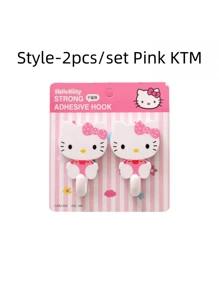 Sanrio 2/4pcs Hello Kitty Adhesive Wall Hooks Contemporary Plastic Utility Hook, Easy Install Wall Mount, Strong Suction Cup No-Trace Hanging For Kitchen And Home