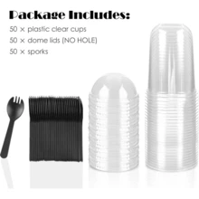 50/100Pack Plastic Parfait Cups With Dome Lids, Dessert Cups, 12/16oz Yogurt Parfait Cups With Sporks, Clear Plastic Cup With Dome Lids (No Hole) For Yogurt, Dessert, Ice Cream, Cupcake, Snacks, Pudding, Fruits - 16盎司 - 查看 5