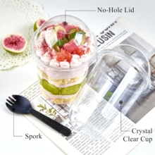 50/100Pack Plastic Parfait Cups With Dome Lids, Dessert Cups, 12/16oz Yogurt Parfait Cups With Sporks, Clear Plastic Cup With Dome Lids (No Hole) For Yogurt, Dessert, Ice Cream, Cupcake, Snacks, Pudding, Fruits - 16盎司 - 查看 6