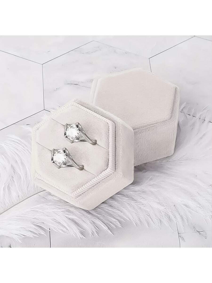 1pc Velvet Ring Box, Hexagon Velvet Ring Box Display Case, 4.7cm/1.85 Inch * 4.5cm/1.78 Inch Jewelry Storage Back To School