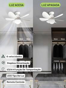 Wind Light Silent Ceiling Fan With Remote Control And 6-Leaf Silent LED Bulb - 白色 - 查看 6