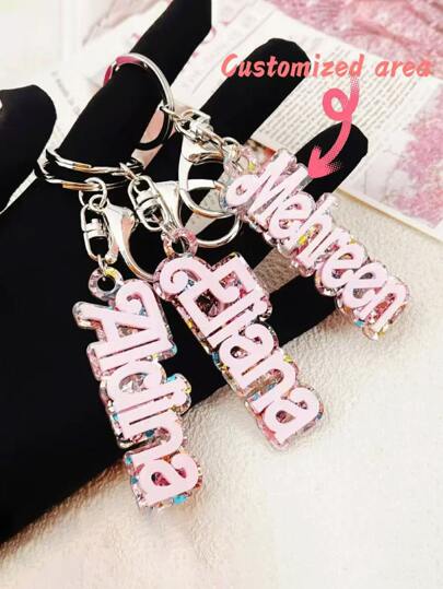 1 Personlig Nyckelring i Akryl med Namn - Anpassad Namnskylt med Bokstav, Glittrande Rosa Design, Perfekt Present till Flicka, Födelsedagar och Speciella Tillfällen, Ryggsäcksberlock, Personlig Namnpresent, Multifunktionell, Dekorativ, Bokstav, Snygg, Modern, Färgglad, Söt, Bedårande, Avslappnad, Anpassad, Personlig, Unik, Anpassad, Perfekta Presenter till Honom, Perfekta Presenter till Henne, Enkel Komfort, Födelsedagspresent, Julklapp