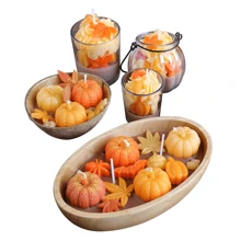 1 طقم، شموع هالوين، شموع وعاء قرع جوز الهند، شموع بشكل قرع، شموع عطرية بشكل قرع صغير على شكل أوراق القيقب الخريفية ، ديكور المنزل، شموع ديكور العطلات، هدايا مثالية