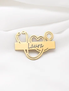The Stethoscope Design Brooch Can Be Customized With Any Text And Given As A Gift To Family, Friends And Loved Ones - Laser-stainless Steel Stethoscope Brooch - View 10