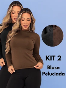 Kit 2 Cold Thermal Blouse Second Skin Gym Long Sleeve Plush Winter Fleece Flannel Tarelles - Rỉ Nâu - Xem 1