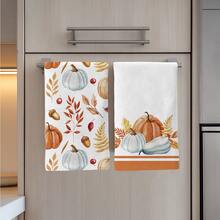 2pcs Autumn Pumpkin Pattern Kitchen Towels, Soft Polyester Material Dish Cloths, Suitable For Kitchen Decor, Kitchen Cleaning, Holiday Party Decoration, Kitchen & Bathroom Essentials, Home Decor, Housewarming Gift - Multicolor - View 2