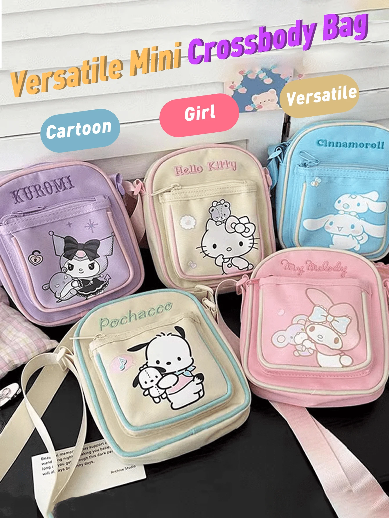 Bộ sưu tập túi đeo chéo mini được cấp phép chính thức của , Túi vải đa năng, Vải bền, Dây đeo vai có thể điều chỉnh, Chiều dài tùy chỉnh, Hoàn hảo cho sử dụng hàng ngày, Du lịch, Phụ kiện thời trang, Khóa kéo chắc chắn, Đường khâu gia cố