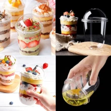 50/100Pack Plastic Parfait Cups With Dome Lids, Dessert Cups, 12/16oz Yogurt Parfait Cups With Sporks, Clear Plastic Cup With Dome Lids (No Hole) For Yogurt, Dessert, Ice Cream, Cupcake, Snacks, Pudding, Fruits - 16盎司 - 查看 7