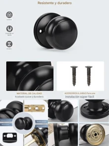 Perillas de puerta de paso, juego de cerradura de puerta interior sin llave, palancas de puerta sin llave, - Negro - Ver 5