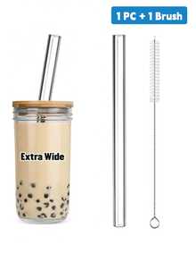 4pcs Glass Boba Straws Reusable, 14mm Extra Wide Glass Straws Shatter Resistant Clear Jumbo For Drinking Bubble Tea, Milkshakes And Smoothies, Straight And Bent With Cleaning Brushes - Clear - View 15