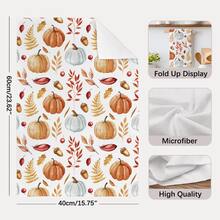 2pcs Autumn Pumpkin Pattern Kitchen Towels, Soft Polyester Material Dish Cloths, Suitable For Kitchen Decor, Kitchen Cleaning, Holiday Party Decoration, Kitchen & Bathroom Essentials, Home Decor, Housewarming Gift - Multicolor - View 4