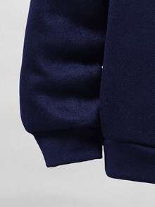 幼儿字母印花保暖连帽衫和裤子套装 - 寶藍色 - 查看 4