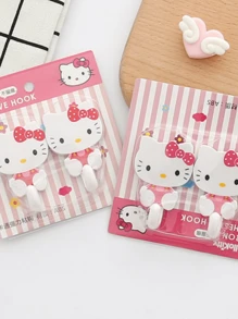 Sanrio 2/4pcs Hello Kitty Adhesive Wall Hooks Contemporary Plastic Utility Hook, Easy Install Wall Mount, Strong Suction Cup No-Trace Hanging For Kitchen And Home