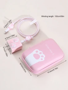 Cute Cat Paw Design Cable Organizer Pouch, Portable Carrying Case For 20W Fast Charging Cable, Earphones, Compatible With Apple Phone - Pink - View 3