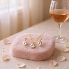Delicate Silver Plated Zirconia Heart Necklace + Earring Kit For Women - Vàng - Xem 3