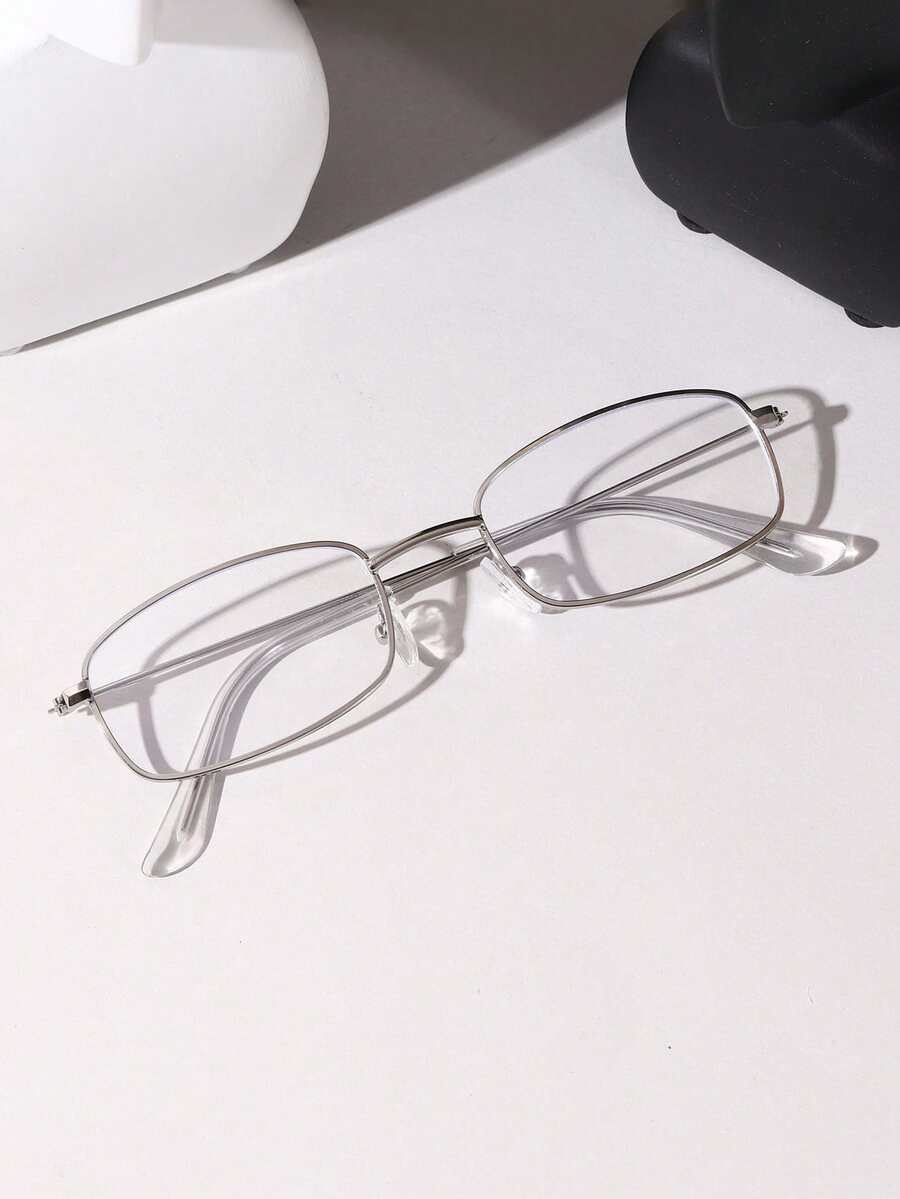 1 件装女士小方形眼镜框，窄脸，金边，超轻白古铜色矩形眼镜 - 銀色 - 查看 1