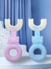 1 pieza Cepillo de dientes en forma de U para niños con diseño de dibujos animados, cepillo de dientes suave y lindo para bebés para limpieza y cuidado - Multicolor - Ver 10