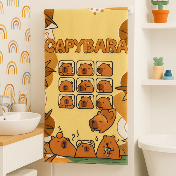 Toalha Banho Infantil Capivara Divertida Criança Bebê 60x120cm Macia Alta Absorção