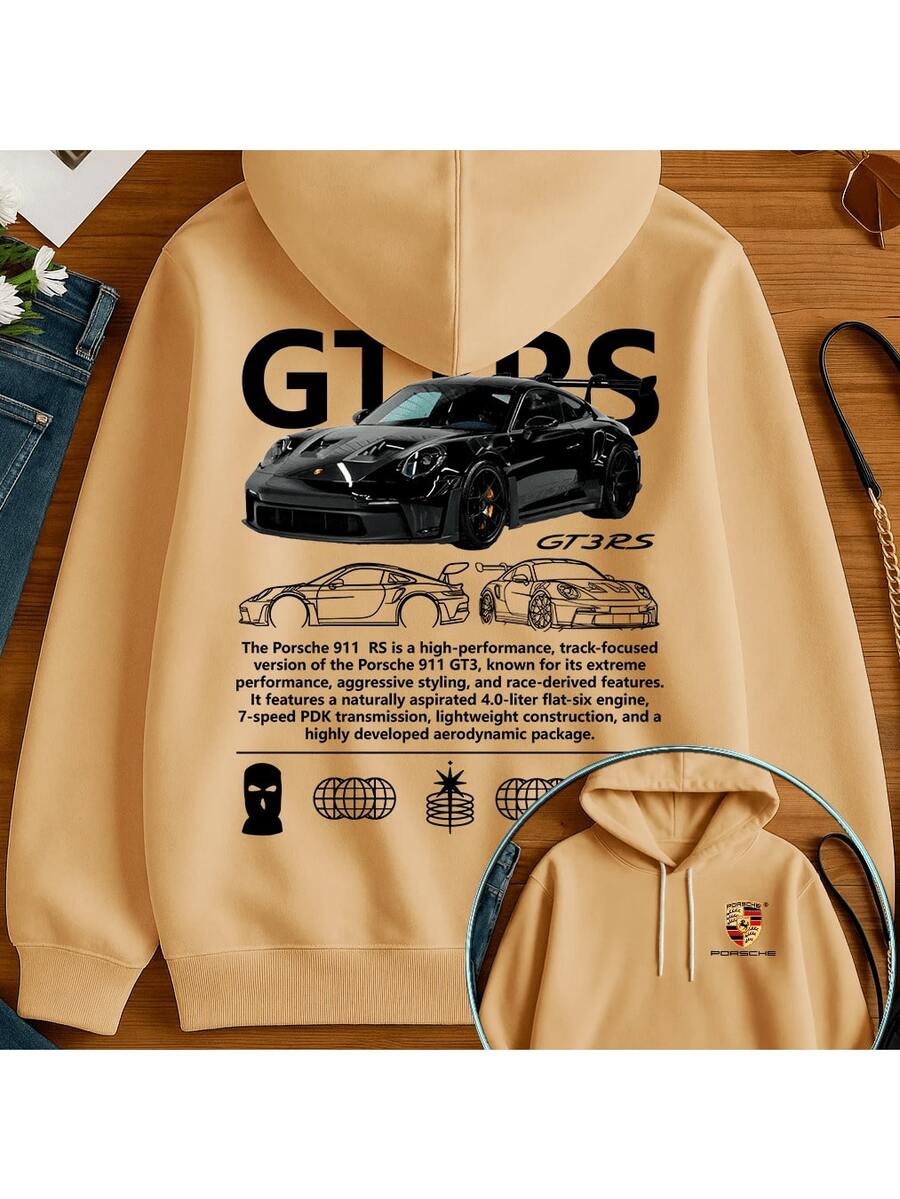 GT3 RS Cars Cold Weather Sweatshirt  Streetwear Casual Tracksuit Hooded Jacket - Màu be - Xem 1