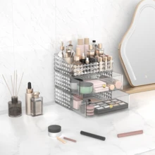 3 Tier Clear Makeup Organizer With Drawer, Cosmetic Storage For Dresser Countertop And Bathroom Vanity,  Versatile Perfume Vanity Organizer, Cosmetic Display Case,Beauty Holder For Lipstick Brush Skincare - 無色 - 查看 2