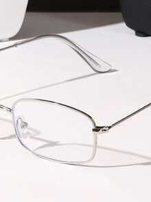 1 件装女士小方形眼镜框，窄脸，金边，超轻白古铜色矩形眼镜 - 銀色 - 查看 3