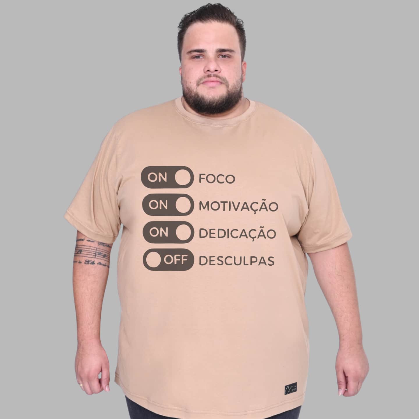 Men's Plus Size Motivation Focus Shirt T-Shirt - Beis - Ver 1