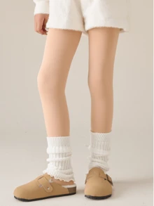 1 đôi quần tất trẻ em, quần tất dày cho bé gái mùa thu/đông, quần legging ấm áp phù hợp với nhiệt độ 5-20°C. - Màu be - Xem 5
