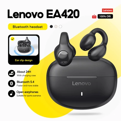  Lenovo Earbuds EA420 Sport Bluetooth 5.4 Trådlösa Med Mikrofon TWS U-formade Öronklämmor Hörlurar med Pekskärm, Lång Batteritid