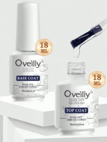 2 Pieces 18ml Topcoat And Basecoat Gel Nail Polish Set, All Seasons Manicure Removable LED Gel Nail Art Set DIY Home Salon Manicure Gift For Women Girls