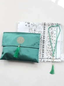 3pcs Middle Eastern Style Floral Blanket Set With Storage Bag, Beaded Tassels, Lightweight, Comfortable, Non-Slip Throw Blanket